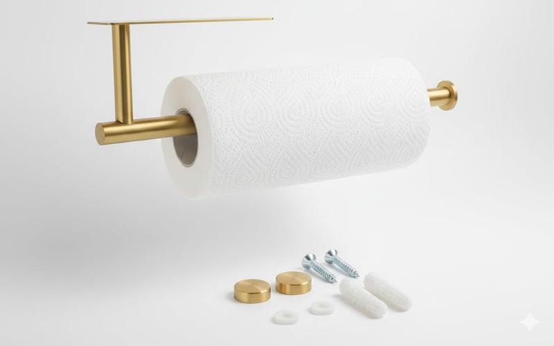 Kitchen Tissue Roll Holder 304 Stainless Steel Rustproof Self Adhesive or Screws Mounted Towel Hanger for Wall or Under Cabinet (Gold) - Image 2