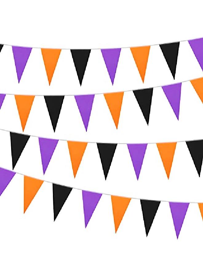 Tatuo راية هالوين بطول 165 قدم، راية مثلثية باللون الأسود والأرجواني والبرتقالي، زينة هالوين، زينة معلقة لحفلة الهالوين، 5 قطع - Image 1