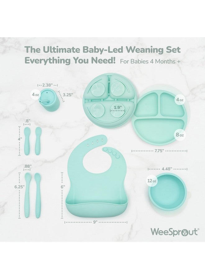 WeeSprout Baby Led Weaning Bundle, Silicone Suction Bowl, Spoons, Bib & Cup, Develops Self Feeding Skills, Dishwasher Safe (Green) - Image 2