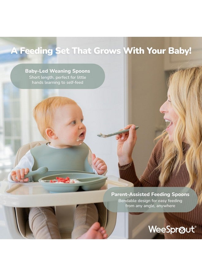 WeeSprout Baby Led Weaning Bundle, Silicone Suction Bowl, Spoons, Bib & Cup, Develops Self Feeding Skills, Dishwasher Safe (Green) - Image 4