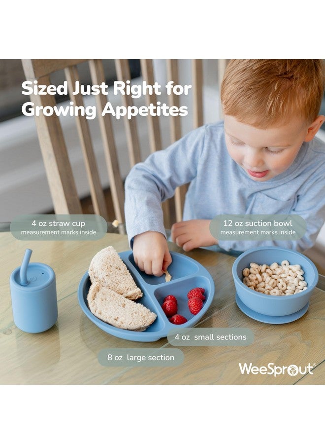 WeeSprout Baby Led Weaning Bundle, Silicone Suction Bowl, Spoons, Bib & Cup, Develops Self Feeding Skills, Dishwasher Safe (Green) - Image 3