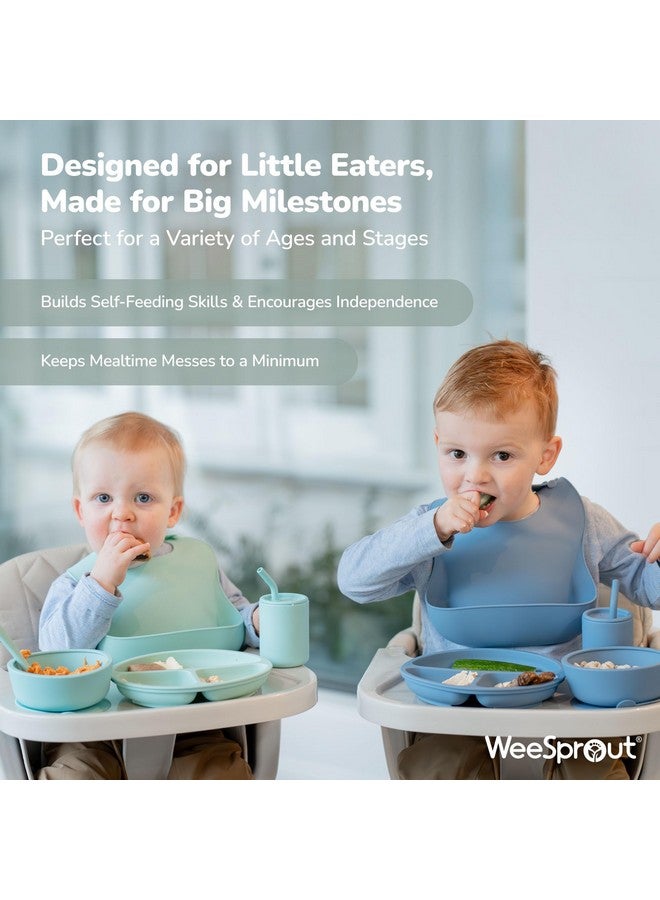 WeeSprout Baby Led Weaning Bundle, Silicone Suction Bowl, Spoons, Bib & Cup, Develops Self Feeding Skills, Dishwasher Safe (Green) - Image 5