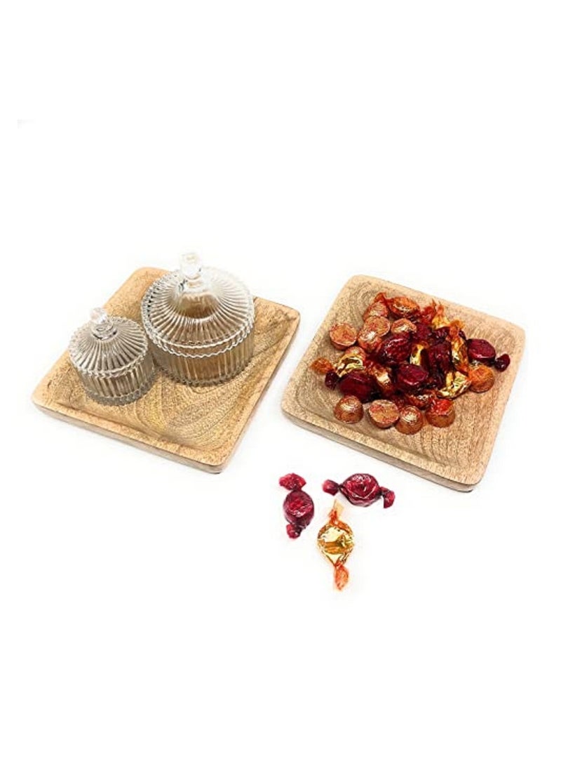 Souq DESIGNS Souq DESIGNS Serving Wooden Tray Set of 2 Bamboo with Square Serving Tray - Coffee Food Organizer, Trays Serving Set, Tray Organizer, Tray Décor for Kitchen Dining Countertop & jewelry tray - Image 3