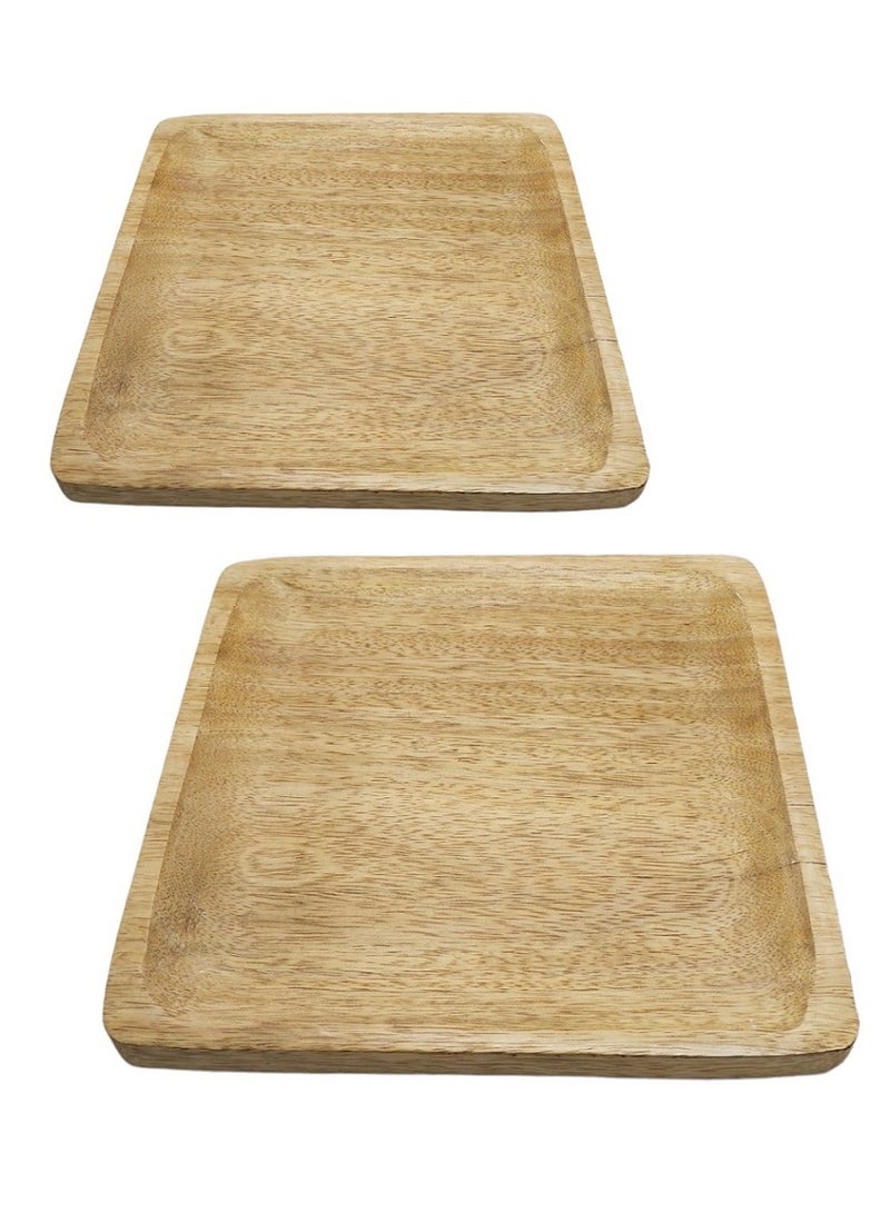 Souq DESIGNS Souq DESIGNS Serving Wooden Tray Set of 2 Bamboo with Square Serving Tray - Coffee Food Organizer, Trays Serving Set, Tray Organizer, Tray Décor for Kitchen Dining Countertop & jewelry tray - Image 4