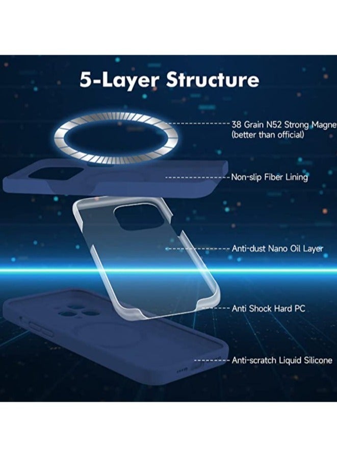 iPhone 14 Pro Max + 2 Pack Tempered Glass Screen Protector Magsafe Case Silicone Phone Case with Microfiber Lining for iPhone 14 Pro Max 6.7 inch 2022,Blue - Image 2