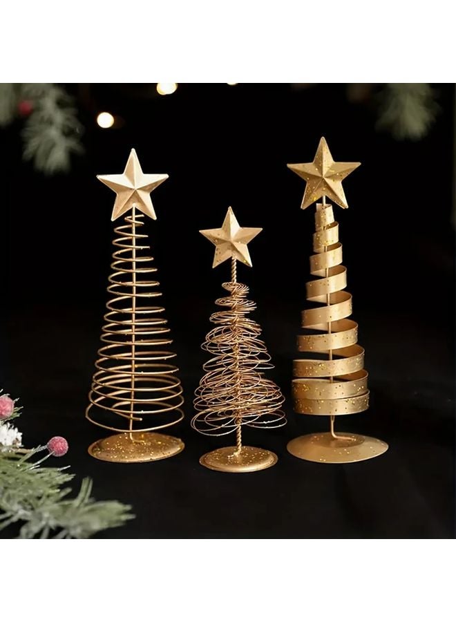 مجموعة أشجار عيد الميلاد الذهبية الصغيرة من 3 قطع، ديكور طاولات عتيق على شكل زجاجة للعطلات - Image 1