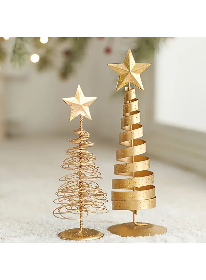 مجموعة أشجار عيد الميلاد الذهبية الصغيرة من 3 قطع، ديكور طاولات عتيق على شكل زجاجة للعطلات - Image 3
