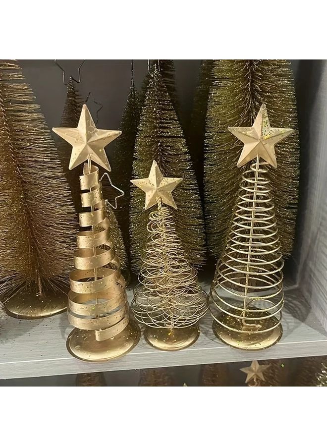 مجموعة أشجار عيد الميلاد الذهبية الصغيرة من 3 قطع، ديكور طاولات عتيق على شكل زجاجة للعطلات - Image 5