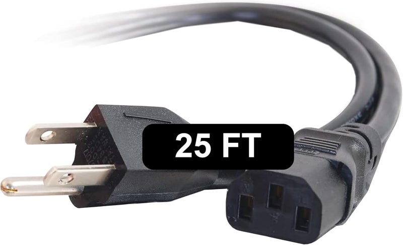 C2G 25FT Replacement AC Power Cord Shielded - Power Cable for Electronics, TV, Computer, Printer, Radio, Monitor, Samsung, Dell, Vizio, LG, Asus, Laptop and More (14719) - Image 1