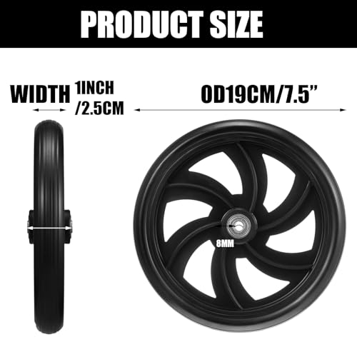 Datanly 2 Sets Replacement Wheelchair Wheels for Walkers 7.5 Inch Wheelchair Front Wheels Anti Slip Walker Rubber Replacement for Stroller Casters Rollers Accessories - Image 3