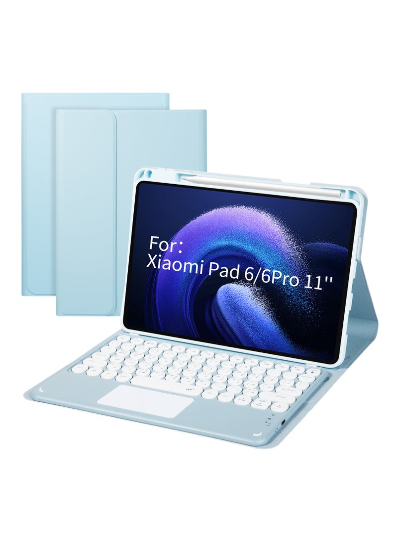 INFOSUN Tablet Keyboard Case, Compatible with Xiaomi Pad 6 / Pad 6 Pro (11", 2023), with Arabic Intelligent Touch Trackpad Bluetooth Keyboard, Built in Pencil Holder, Detachable Keyboard Case - Blue - Image 1