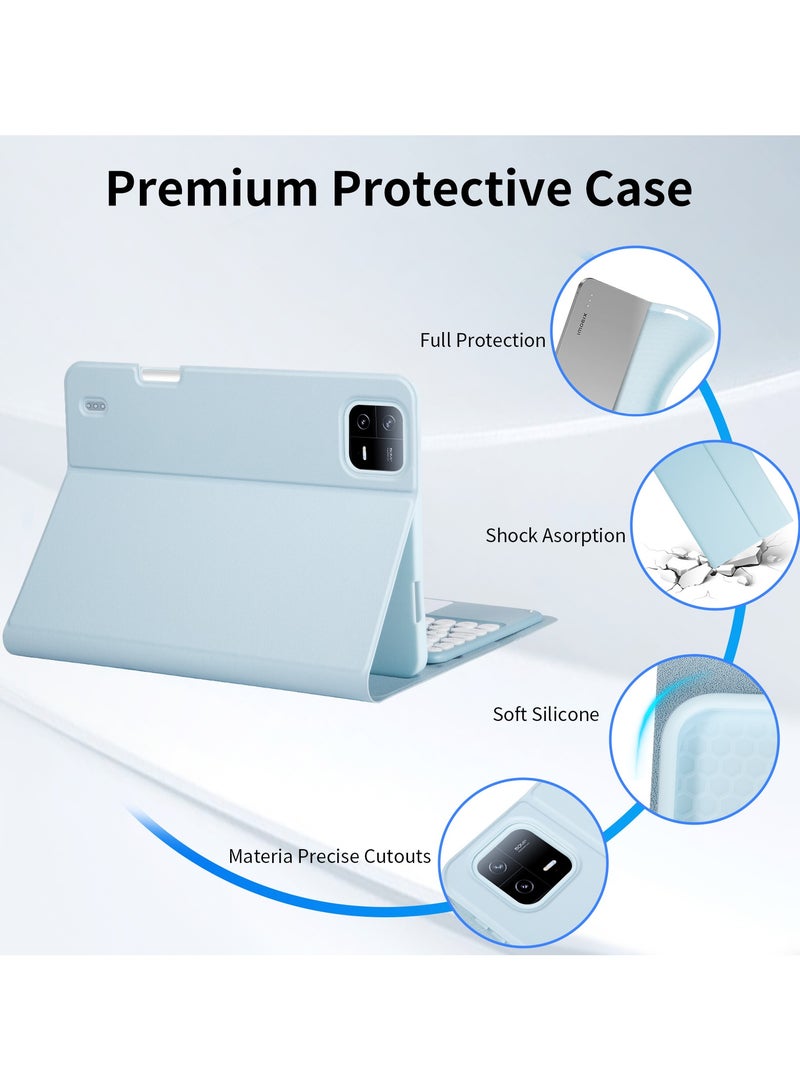 INFOSUN Tablet Keyboard Case, Compatible with Xiaomi Pad 6 / Pad 6 Pro (11", 2023), with Arabic Intelligent Touch Trackpad Bluetooth Keyboard, Built in Pencil Holder, Detachable Keyboard Case - Blue - Image 4