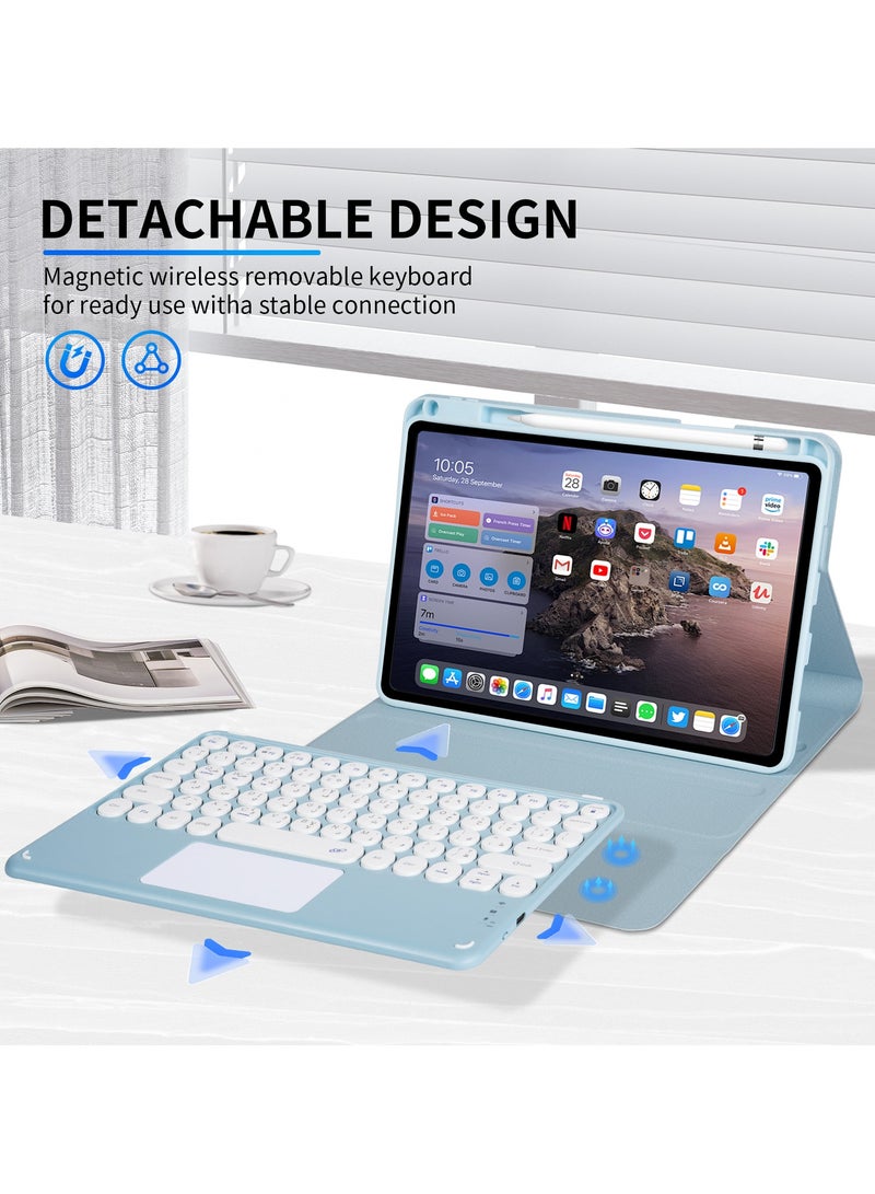 INFOSUN Tablet Keyboard Case, Compatible with Xiaomi Pad 6 / Pad 6 Pro (11", 2023), with Arabic Intelligent Touch Trackpad Bluetooth Keyboard, Built in Pencil Holder, Detachable Keyboard Case - Blue - Image 3