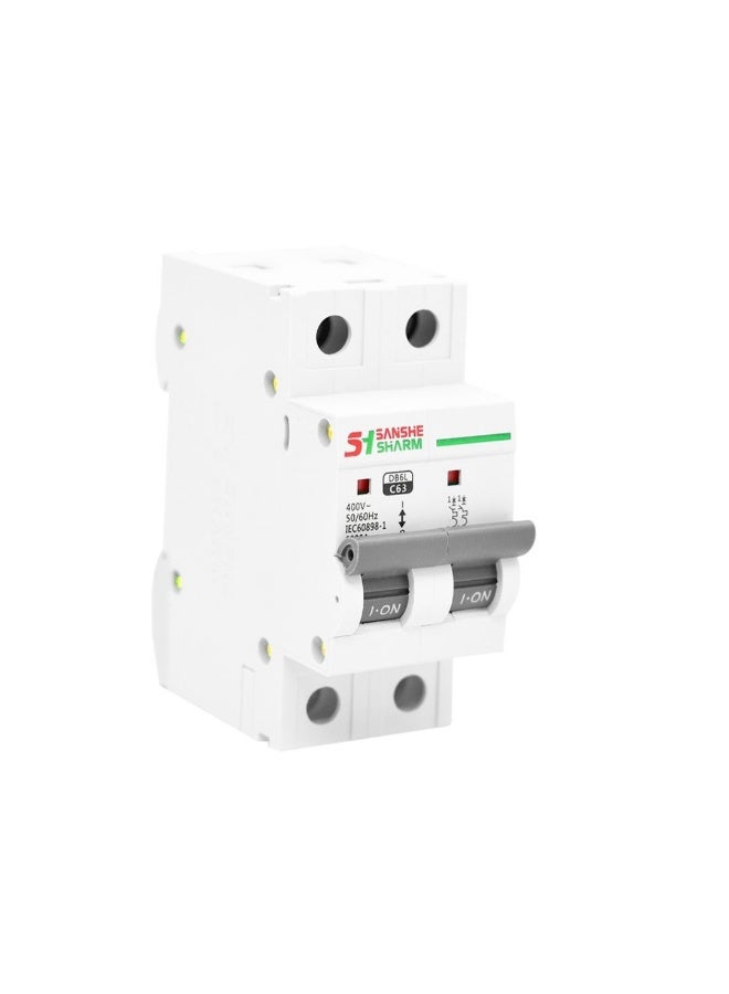 Sanshe sharm Circuit Breaker 63Amp double  – 2 Phase – DB6L – C63 – 400V – 50/60Hz – IEC60898-1. Full overload protection. Lifetime warranty from Sanchi Sharm Original. - Image 1