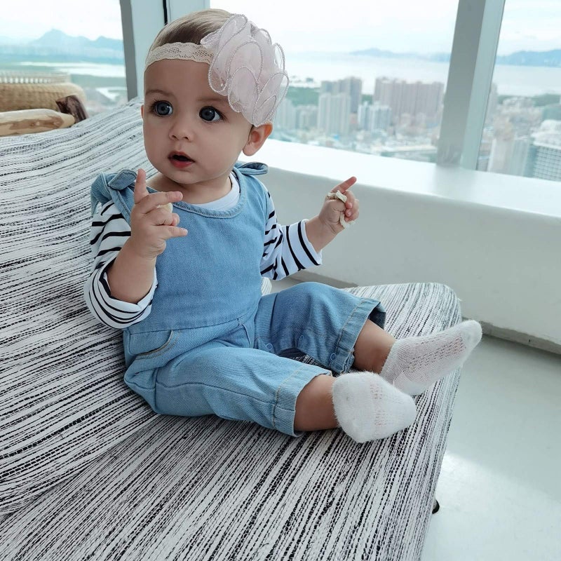 Saeaby 18 Months Girl Clothes Toddler Winter Outfit Stripe Long Sleeve T Shirt Denim Jumpsuit Romper Jean Overalls Boutique Girl Clothing 18-24 Months - Image 2