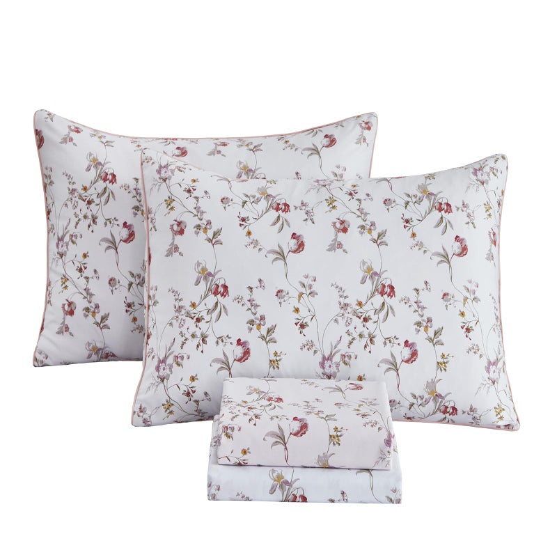 FADFAY Sheets Set Queen Rustic Pink Floral Botanical Bedding Set Luxury 100% Egyptian Cotton Bed Sheet Set Soft Breathable for All Season Bedoom Decor with 17.7 Deep Pocket Fitted Sheet, Queen Size - Image 1