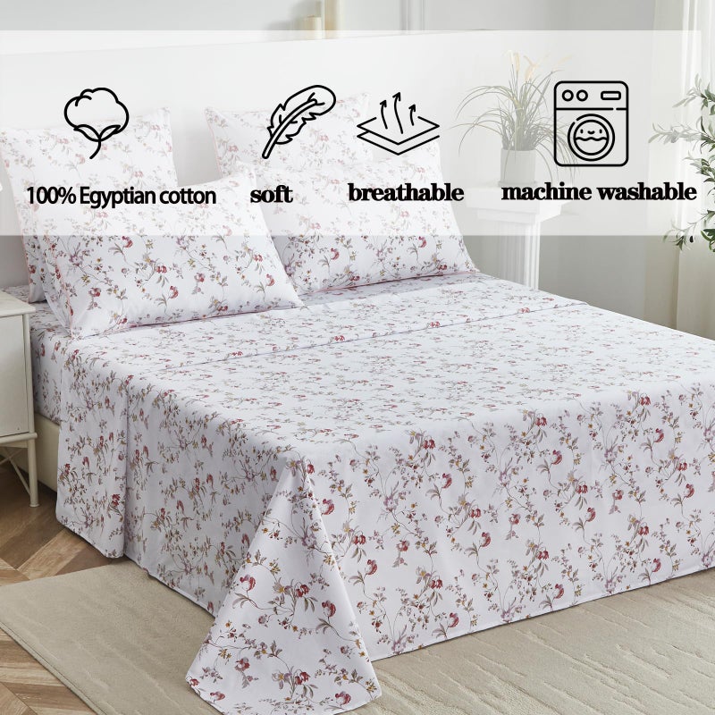 FADFAY Sheets Set Queen Rustic Pink Floral Botanical Bedding Set Luxury 100% Egyptian Cotton Bed Sheet Set Soft Breathable for All Season Bedoom Decor with 17.7 Deep Pocket Fitted Sheet, Queen Size - Image 3