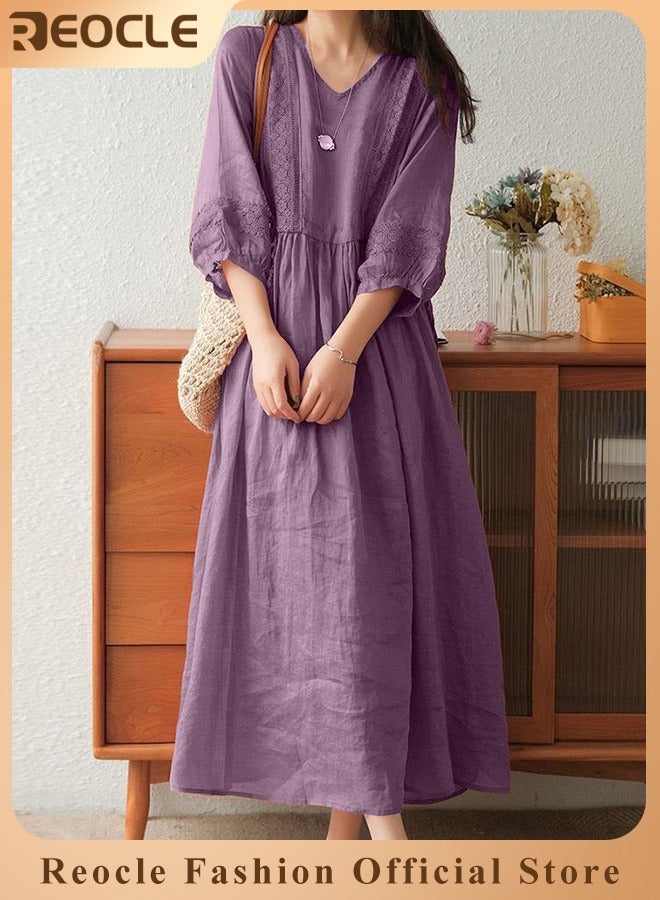 ريوكل فساتين ماكسي نسائية فستان زهري مطرز فستان ميدي متعدد الطبقات من الدانتيل بياقة دائرية فستان طويل للصيف للشاطئ فستان ماكسي لحفلات الكوكتيل وصيفات العروس - Image 1