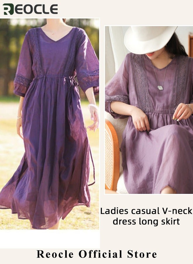 ريوكل فساتين ماكسي نسائية فستان زهري مطرز فستان ميدي متعدد الطبقات من الدانتيل بياقة دائرية فستان طويل للصيف للشاطئ فستان ماكسي لحفلات الكوكتيل وصيفات العروس - Image 3