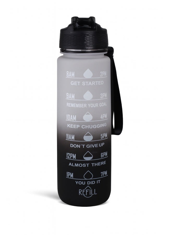 توشيونيكس زجاجة مياه تحفيزية سعة 1000 مل مع علامات زمنية، وغطاء يعمل بلمسة واحدة، وشفاطة مدمجة قابلة للطي، ومقبض حمل مزدوج وغطاء غير قابل للانزلاق - خالية من مادة BPA، وغطاء مانع للتسرب، وصديقة للبيئة، مصنوعة من البلاستيك، وقابلة لإعادة الاستخدام، وزجاجة مياه تذكيرية للشرب للبالغين والأطفال في المدرسة والمكتب والترطيب اليومي وصالة الألعاب الرياضية واللياقة البدنية واليوغا وركوب الدراجات والمشي لمسافات طويلة والتخييم في الهواء الطلق والمشي لمسافات طويلة والرياضة والسفر، زجاجة سعة 32 أونصة - Image 1