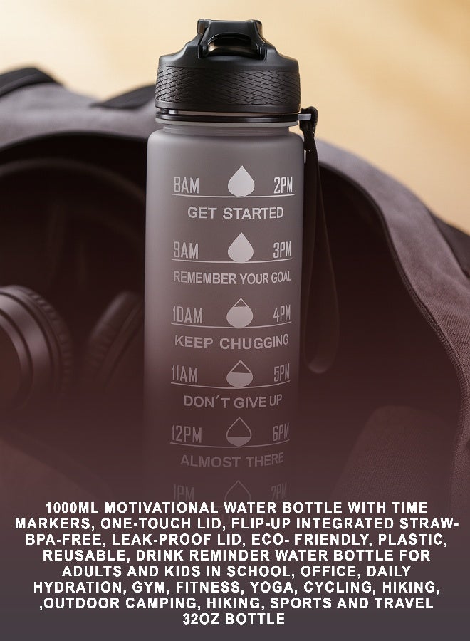 توشيونيكس زجاجة مياه تحفيزية سعة 1000 مل مع علامات زمنية، وغطاء يعمل بلمسة واحدة، وشفاطة مدمجة قابلة للطي، ومقبض حمل مزدوج وغطاء غير قابل للانزلاق - خالية من مادة BPA، وغطاء مانع للتسرب، وصديقة للبيئة، مصنوعة من البلاستيك، وقابلة لإعادة الاستخدام، وزجاجة مياه تذكيرية للشرب للبالغين والأطفال في المدرسة والمكتب والترطيب اليومي وصالة الألعاب الرياضية واللياقة البدنية واليوغا وركوب الدراجات والمشي لمسافات طويلة والتخييم في الهواء الطلق والمشي لمسافات طويلة والرياضة والسفر، زجاجة سعة 32 أونصة - Image 2