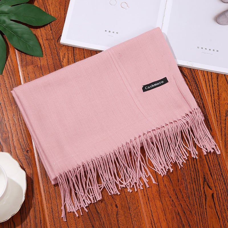 Faux Cashmere Scarf 35cm Thick Soft Fringe Shawl baby powder 