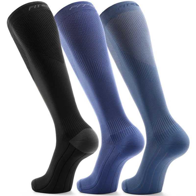 FITRELL 3 Pairs Compression Socks for Women and Men 2030mmHg Support Socks for Travel Running Nurse Knee High BlackLight BlueDark Blue SM - Image 2