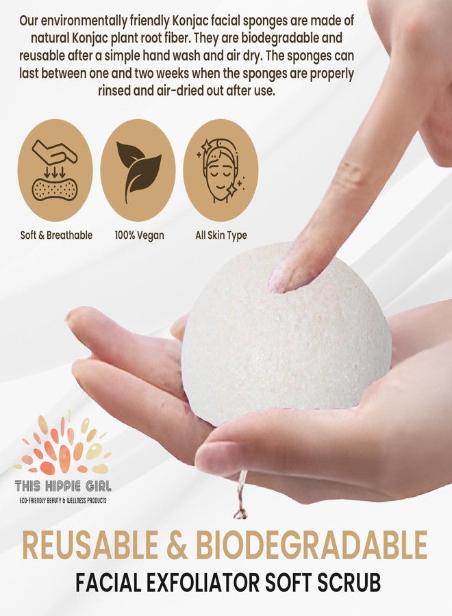 Boho Aromatic This Hippie Girl | Konjac Exfoliating Organic Facial Sponge | Plant Based Gentle Exfoliating Face Scrubbie | Safe for Sensitive Skin | Simply White (White) - Image 3