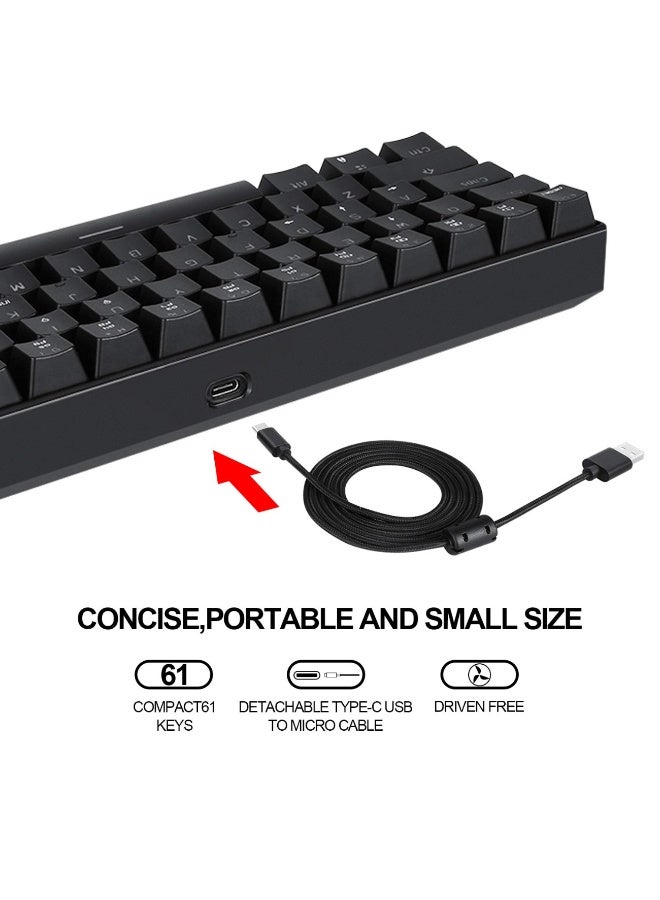 61 Keys Portable Wired USB Mechanical Keyboard 60% RGB LED Backlit Type-C Gaming/Office Keyboard for Mac, Android, Windows Kailh Box Switch - Image 5