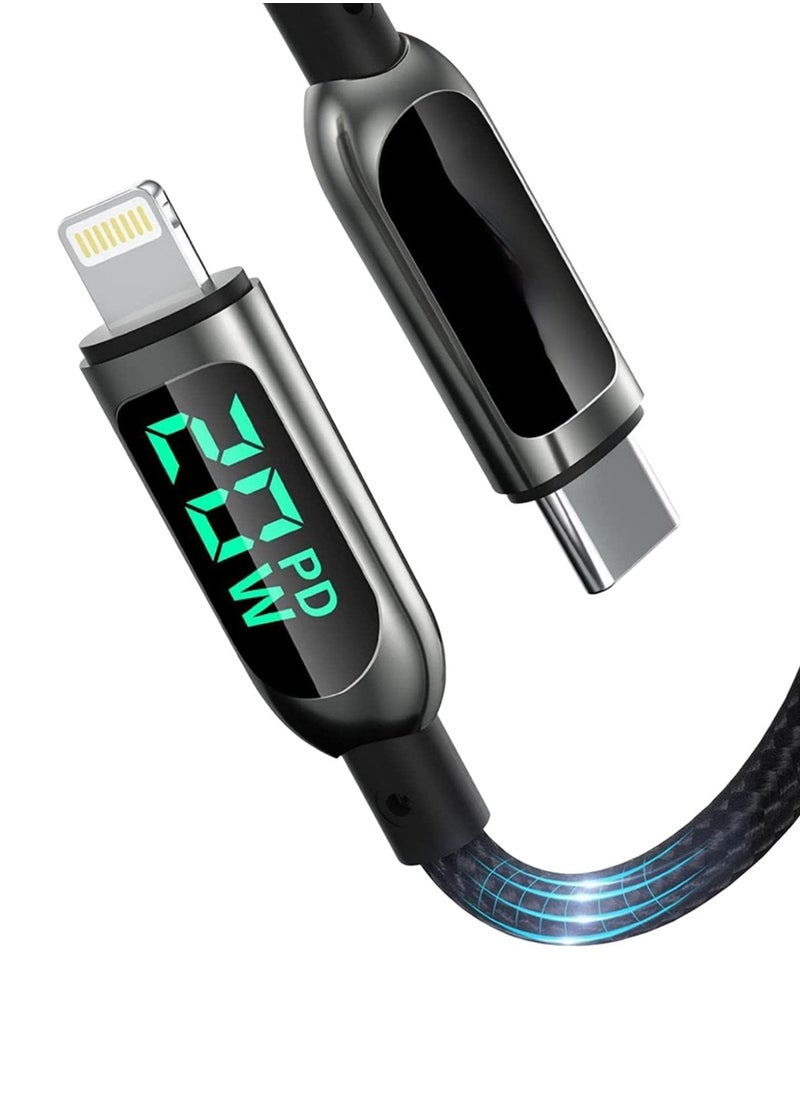glassology - USB C to Lightning LED Current Voltage Display 3A USB Fast Charging Braided 1.2 Meter Black - Image 1