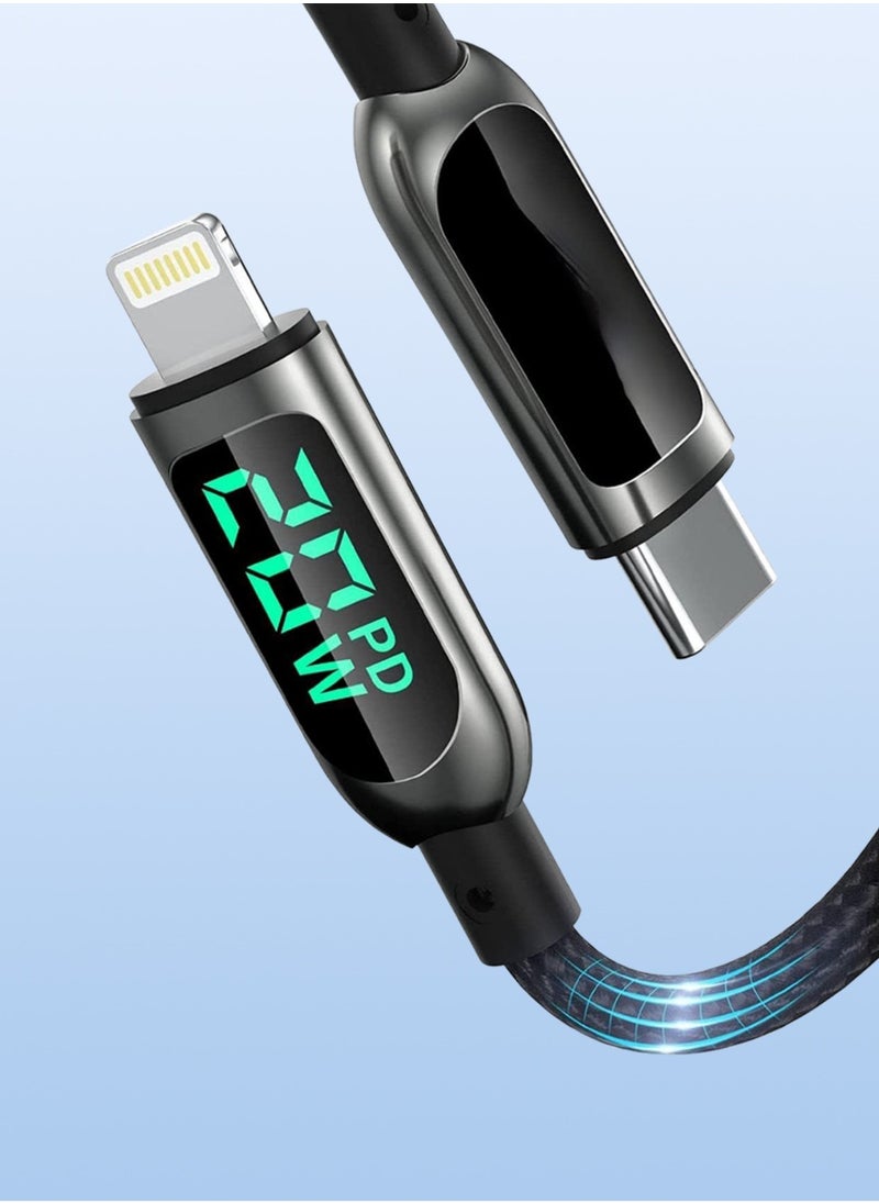glassology - USB C to Lightning LED Current Voltage Display 3A USB Fast Charging Braided 1.2 Meter Black - Image 1