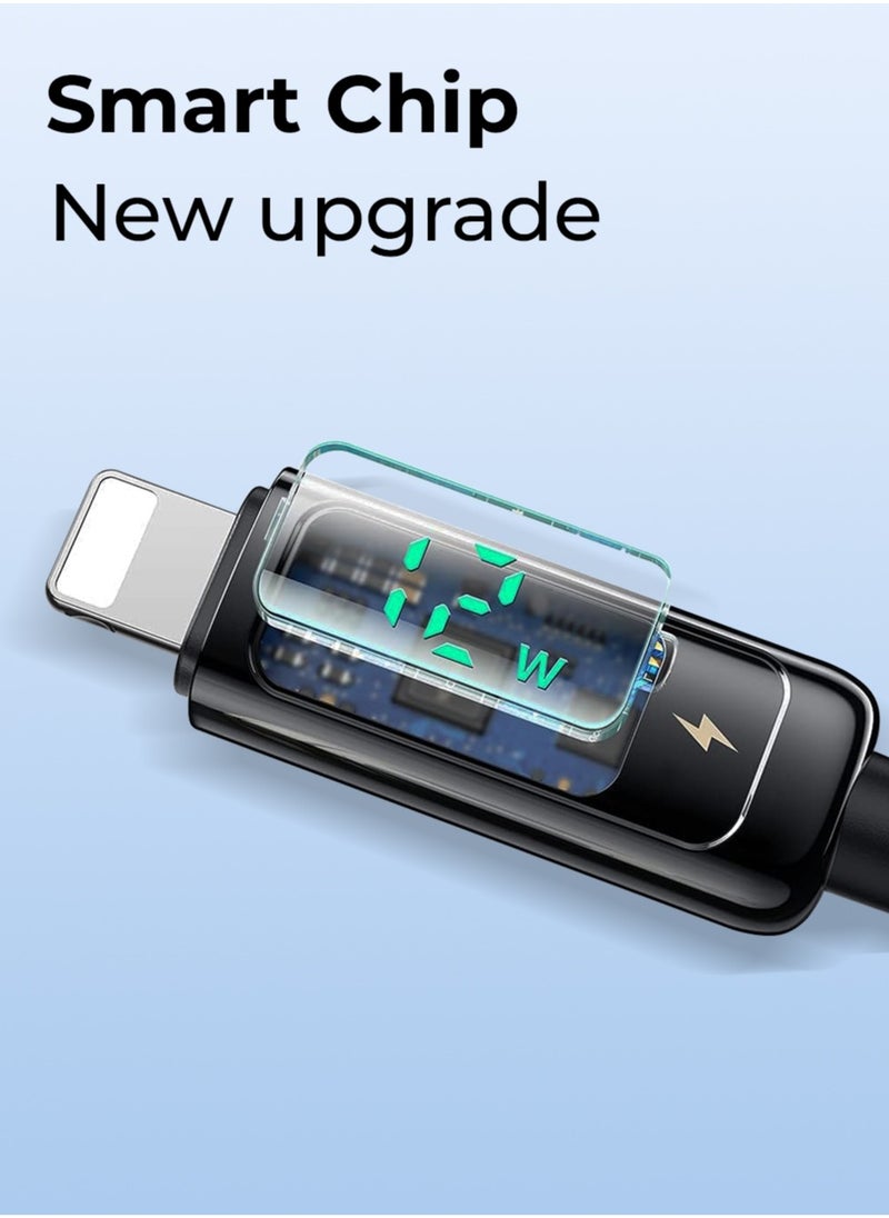 glassology - USB C to Lightning LED Current Voltage Display 3A USB Fast Charging Braided 1.2 Meter Black - Image 1