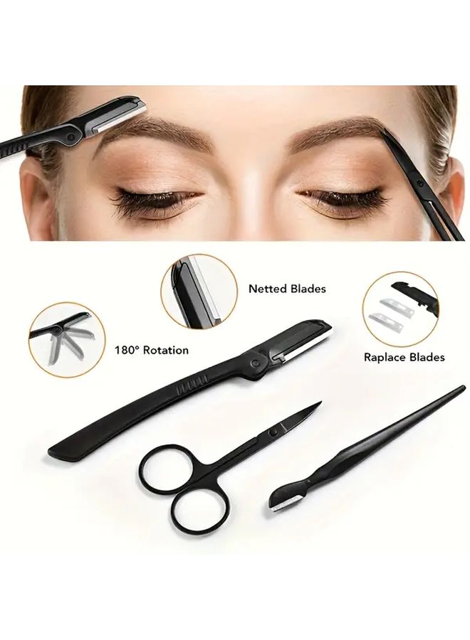 13Pcs Stainless Steel Eyebrow Grooming Kit Portable Black Set For Women And Men With Brush Razors Comb Scissors Folding Razor Trimmer Tweezers Lash Separator - Image 5