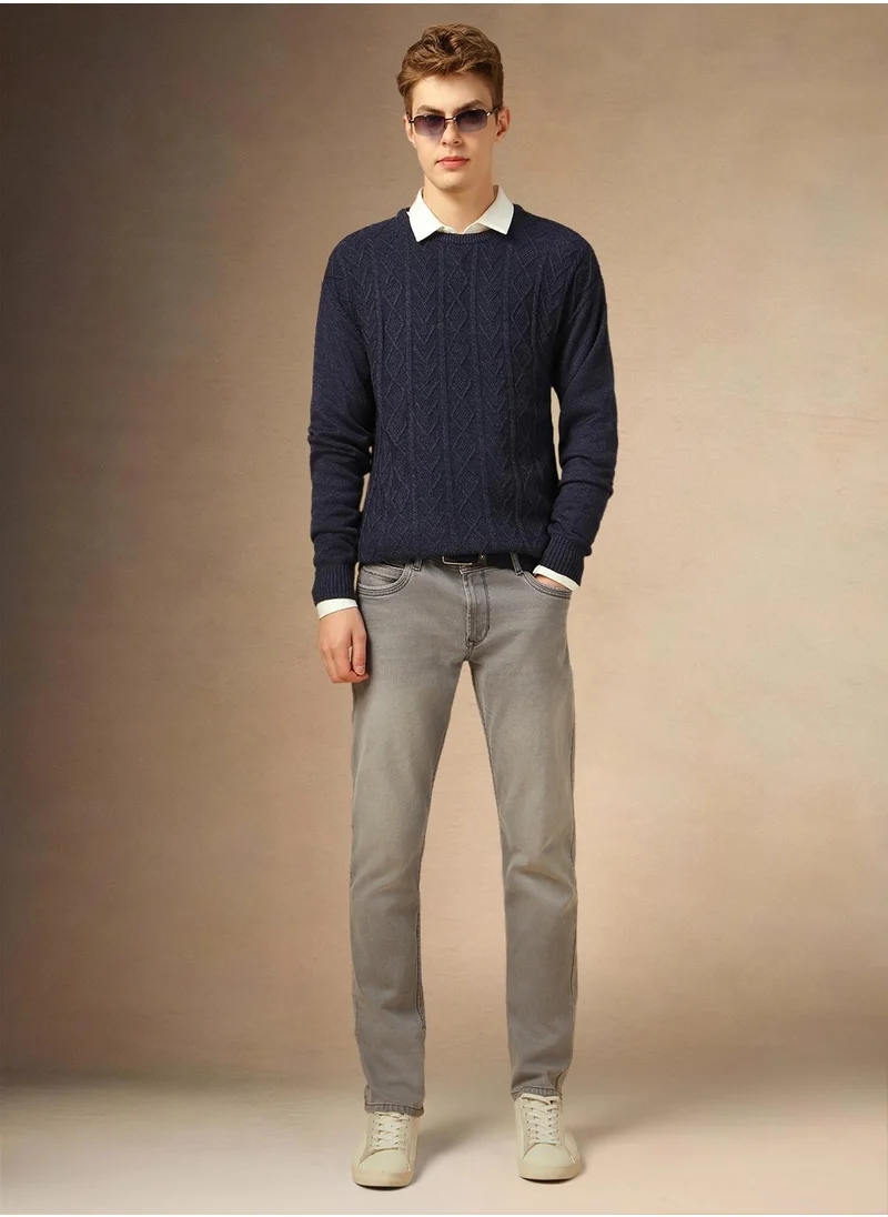 Dennis Lingo Men's Navy Melange 100% Acrylic Solid Regular Fit Sweater