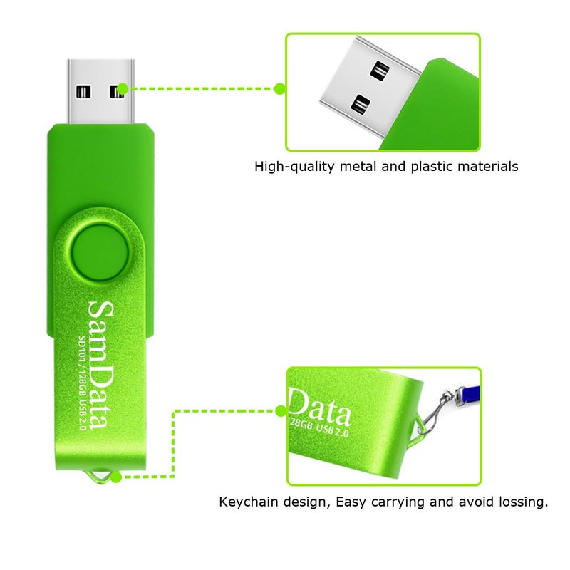 SamData 128GB USB Flash Drives 1 Pack 128GB Thumb Drives Memory Stick Jump Drive with LED Light for Storage and Backup (1 Pack Green) - Image 3