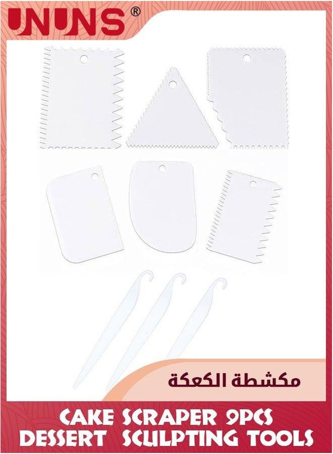 UNUNS 9 Pcs/Set Cake Scraper Smoother And Patisserie Stripper,6 Pcs Irregular Icing Cake,3 Dough Striping Cutter,Bread Slicer Baking Pastry Tools,Silicone Spatula-White - Image 1