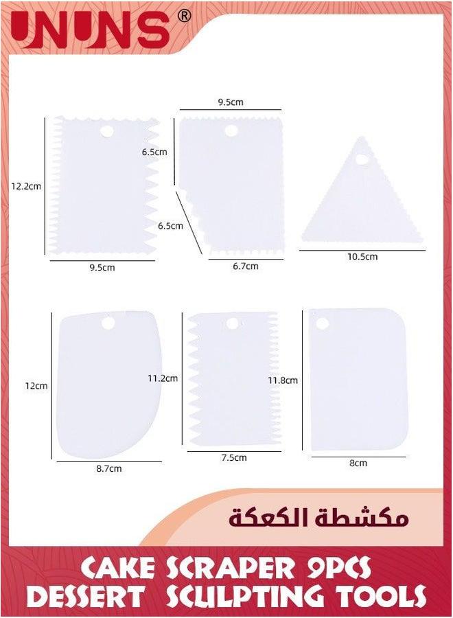 UNUNS 9 Pcs/Set Cake Scraper Smoother And Patisserie Stripper,6 Pcs Irregular Icing Cake,3 Dough Striping Cutter,Bread Slicer Baking Pastry Tools,Silicone Spatula-White - Image 5