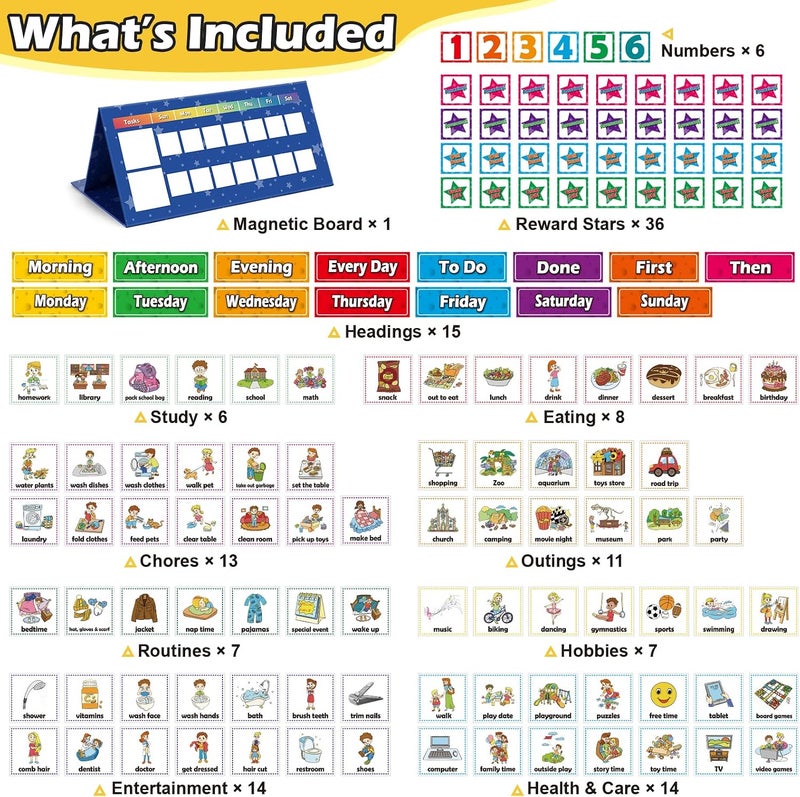 Aizweb Visual Schedule for Kid Chore Chart,Magnetic Morning Bedtime Routine Chart for Toddler,Daily Schedule Magnetic Board Communication Card for ASD,ADHD,PECS Autism Learning Material for Homeschool - Image 2