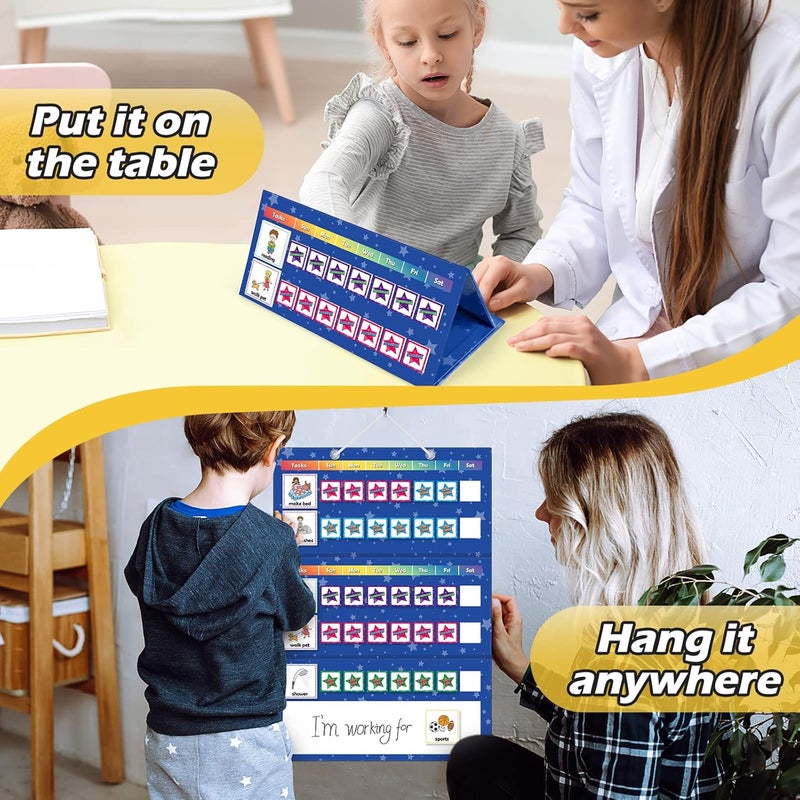 Aizweb Visual Schedule for Kid Chore Chart,Magnetic Morning Bedtime Routine Chart for Toddler,Daily Schedule Magnetic Board Communication Card for ASD,ADHD,PECS Autism Learning Material for Homeschool - Image 4