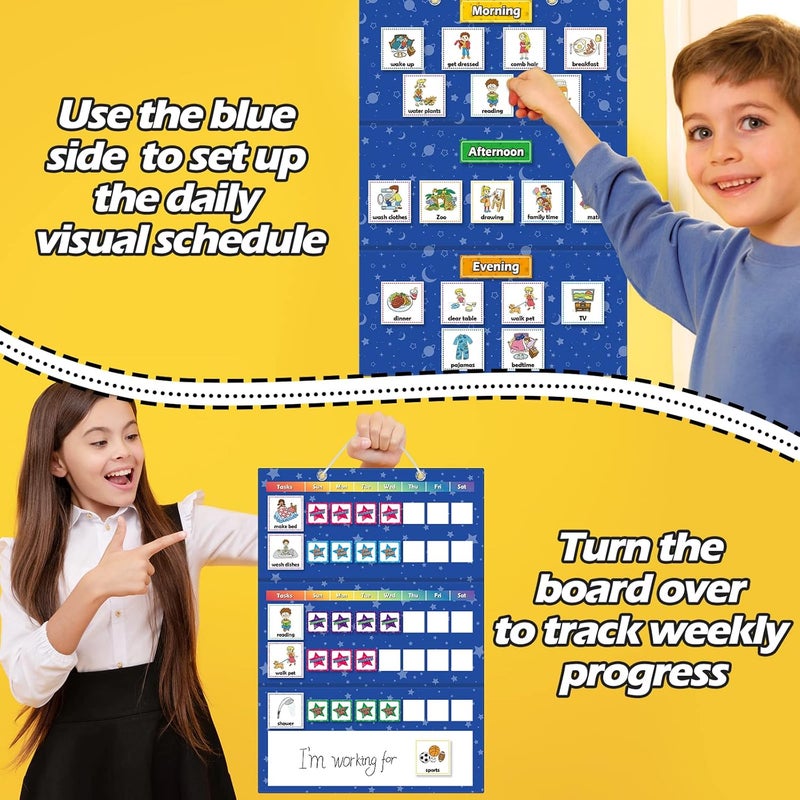 Aizweb Visual Schedule for Kid Chore Chart,Magnetic Morning Bedtime Routine Chart for Toddler,Daily Schedule Magnetic Board Communication Card for ASD,ADHD,PECS Autism Learning Material for Homeschool - Image 3