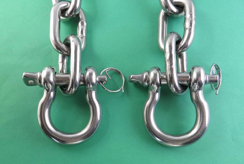 US Stainless Anti-Off Shackles Stainless Steel 316 Anchor Chain 5/16" or 8mm by 6' Long with Anti-Off Shackles Advanced Lock Ring Design - Image 1
