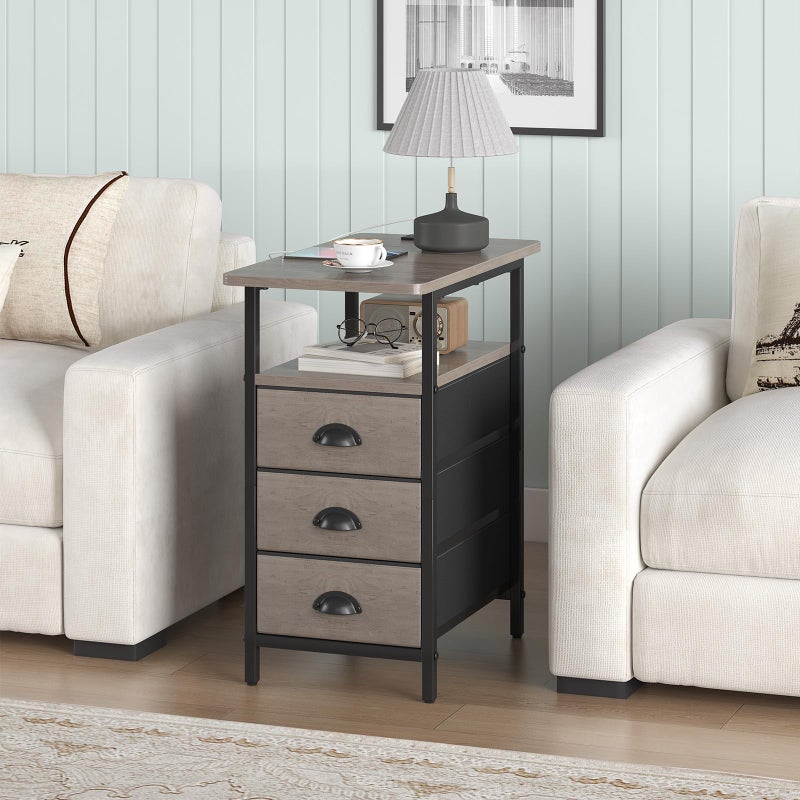 sthmec End Table with Charging Station, Side Tables Livingroom with USB Ports and Outlets,Narrow Nightstands Bedside Tables with 3 Drawers for Small Space,Slim Sofa Table Bedroom,Grey - Image 2