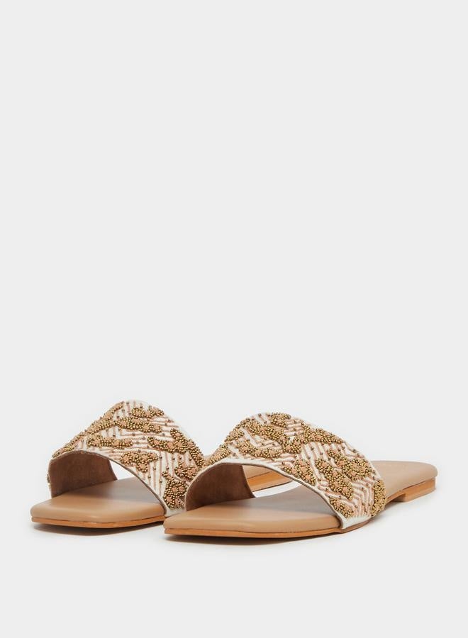 Styli Embellished Flat Slip-On Sandals - Image 2