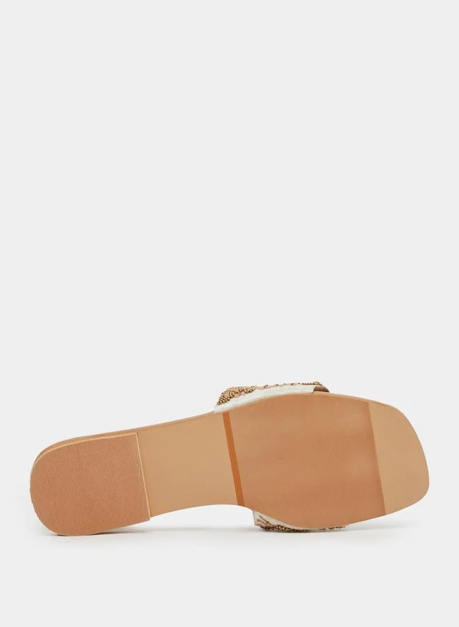 Styli Embellished Flat Slip-On Sandals