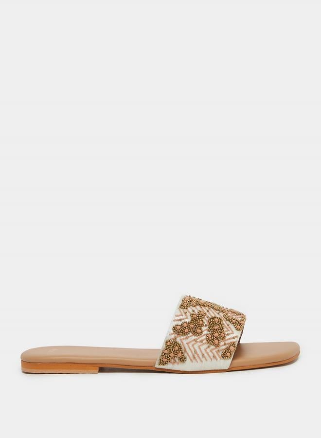 Styli Embellished Flat Slip-On Sandals - Image 1