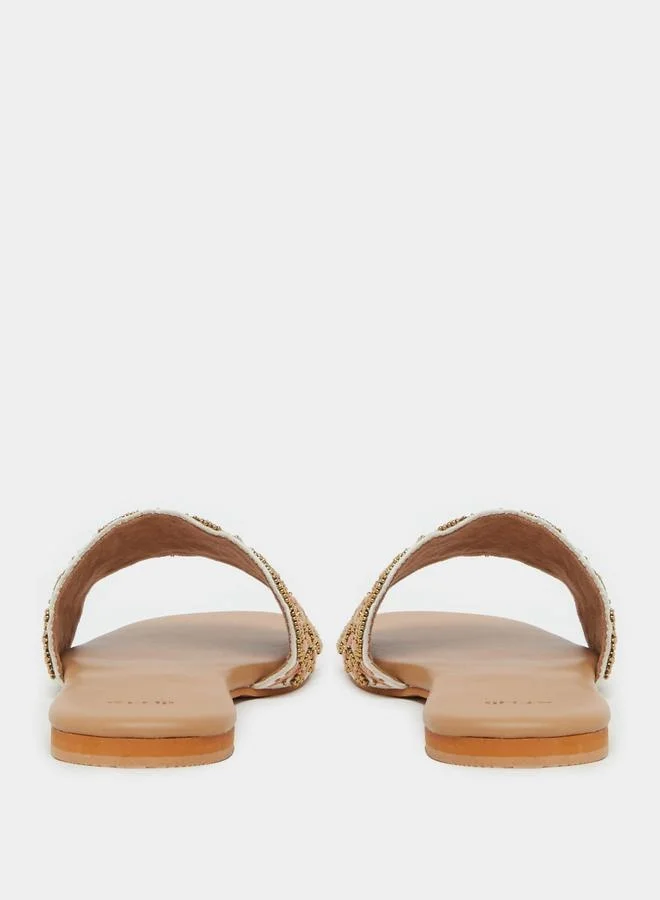 Styli Embellished Flat Slip-On Sandals