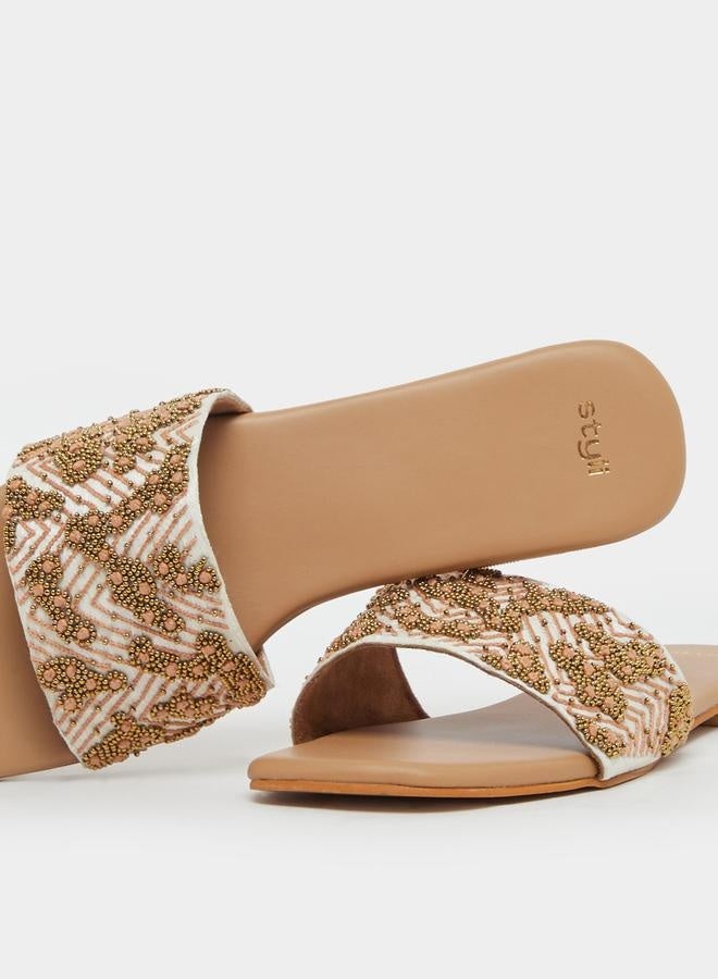 Styli Embellished Flat Slip-On Sandals - Image 3