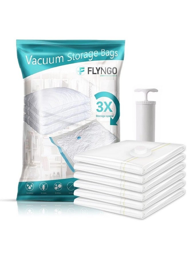 FLYNGO FLYNGO Polypropylene Reusable Ziplock Vacuum Storage Space Saver Bags For Clothes With Travel Hand Pump-Pack Of 5,White  - Image 1