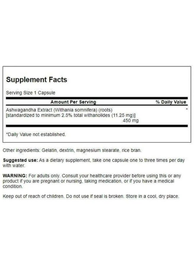 SWANSON Ashwagandha Extract, Standardized, 450 mg, 60 Capsules - Image 2