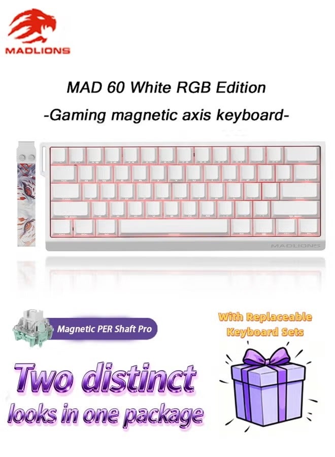 MADLIONS Mad60HE RGB Mechanical Keyboard Magnetic Switches Hot Swap Customized 8KHZ FPS Gaming Keyboard with Adjustable Actuation, 8000 Hz Polling Rate, Rapid Trigger Mode, Hall Effect Switches, for PC/Mac,WHITE - Image 1